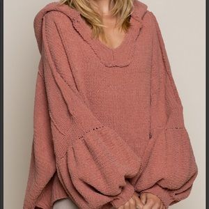 Oversized Hooded Balloon Sleeve Sweater